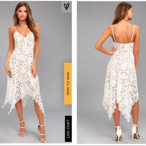 ONE WISH WHITE LACE MIDI DRESS